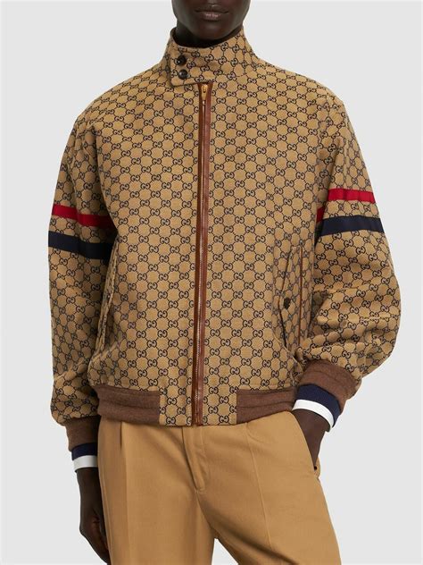 gucci gg canvas bomber jacket|gucci men's denim trucker jacket.